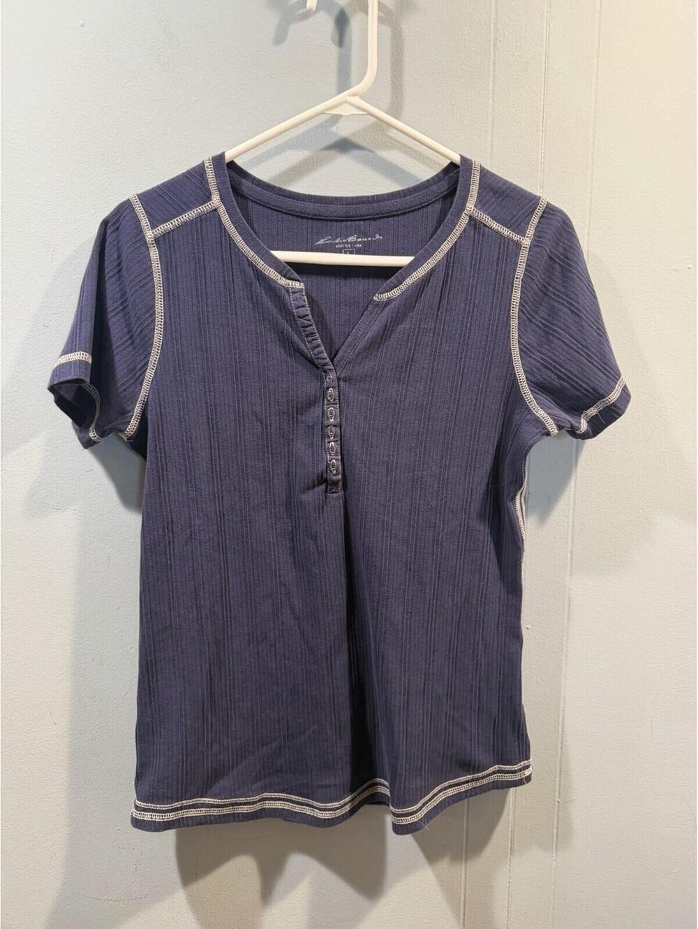 Womens Eddie Bauer T Shirt V Neck Size Large Blue